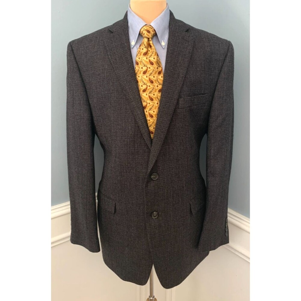 Chaps Blazer Mens 44L Wool Micro Houndstooth Twill Old Money Jacket Sportcoat